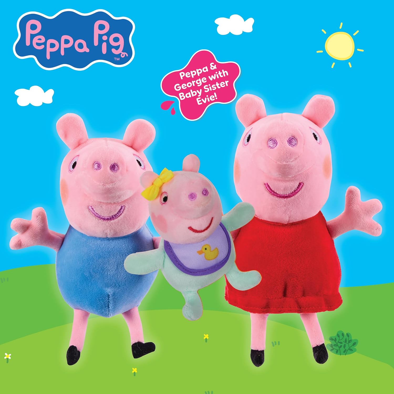 Plush 3 Piece Set - Peppa, George & Baby Evie - Super Soft Classic Plush Toy 18 Months +