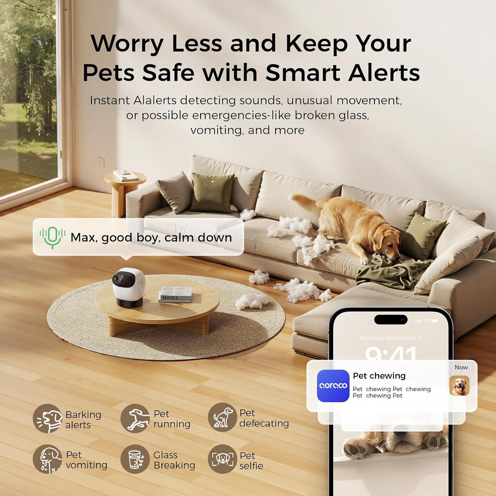 2026 3K Pet Camera Treat Dispenser, 32ft Remote Tossing for Dogs & Cats – Reduces Separation Anxiety, 360° View