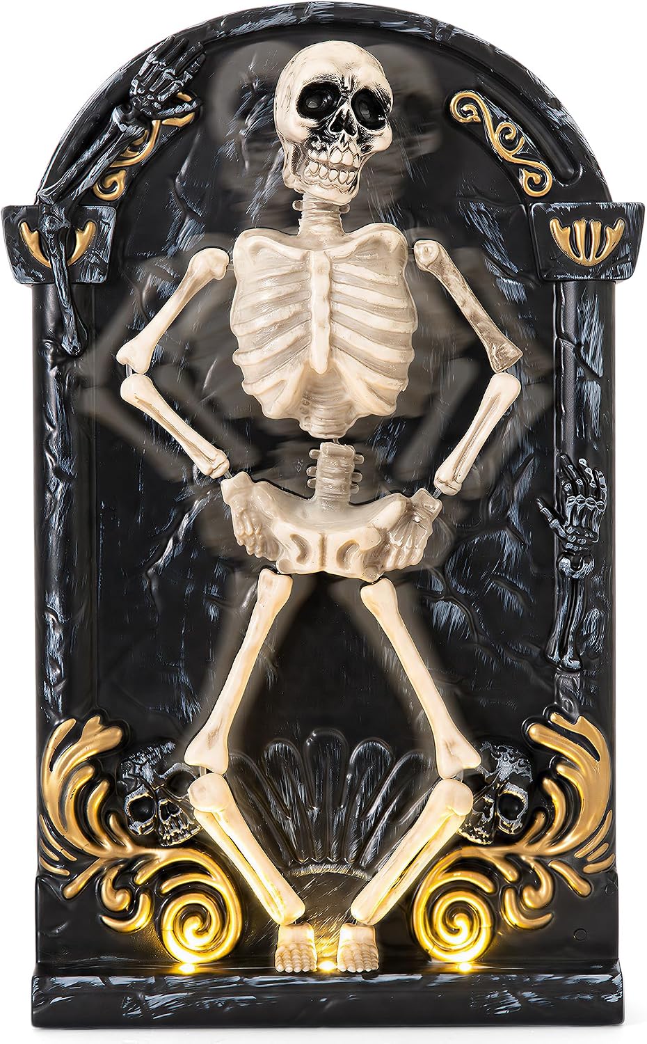 Halloween Decorations Animatronic Dancing Skeleton Built-in Tombstone with Music, Posable Arms & Legs Haunted House