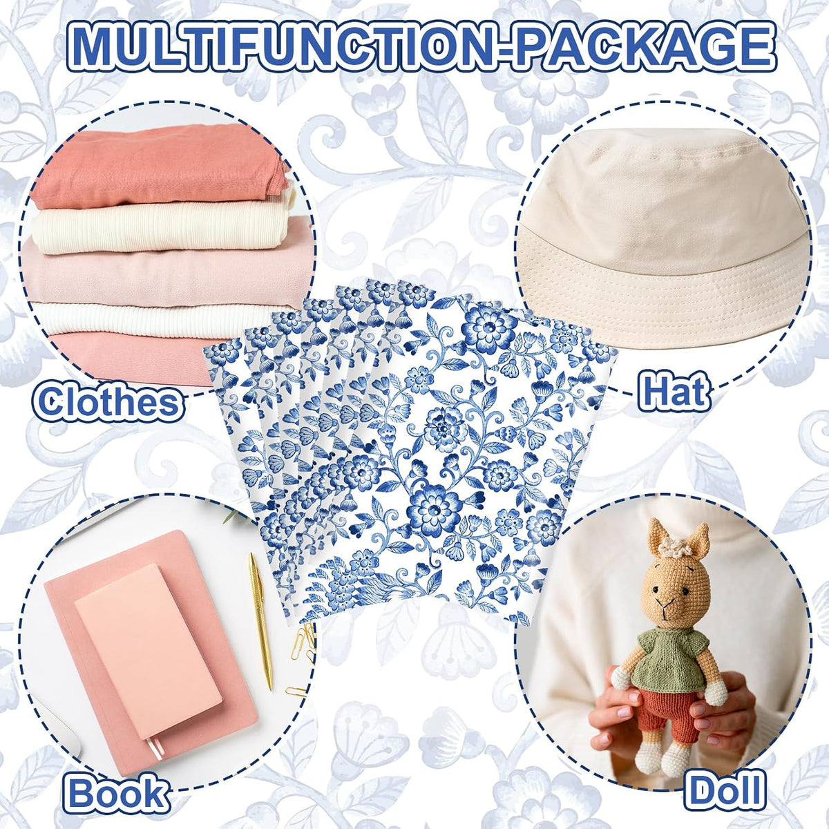 100Pcs Blue White Floral Poly Mailers 10 x 13 Inch Vintage Flower Envelope Mailers Bulk Chinoiserie Self-Sealing