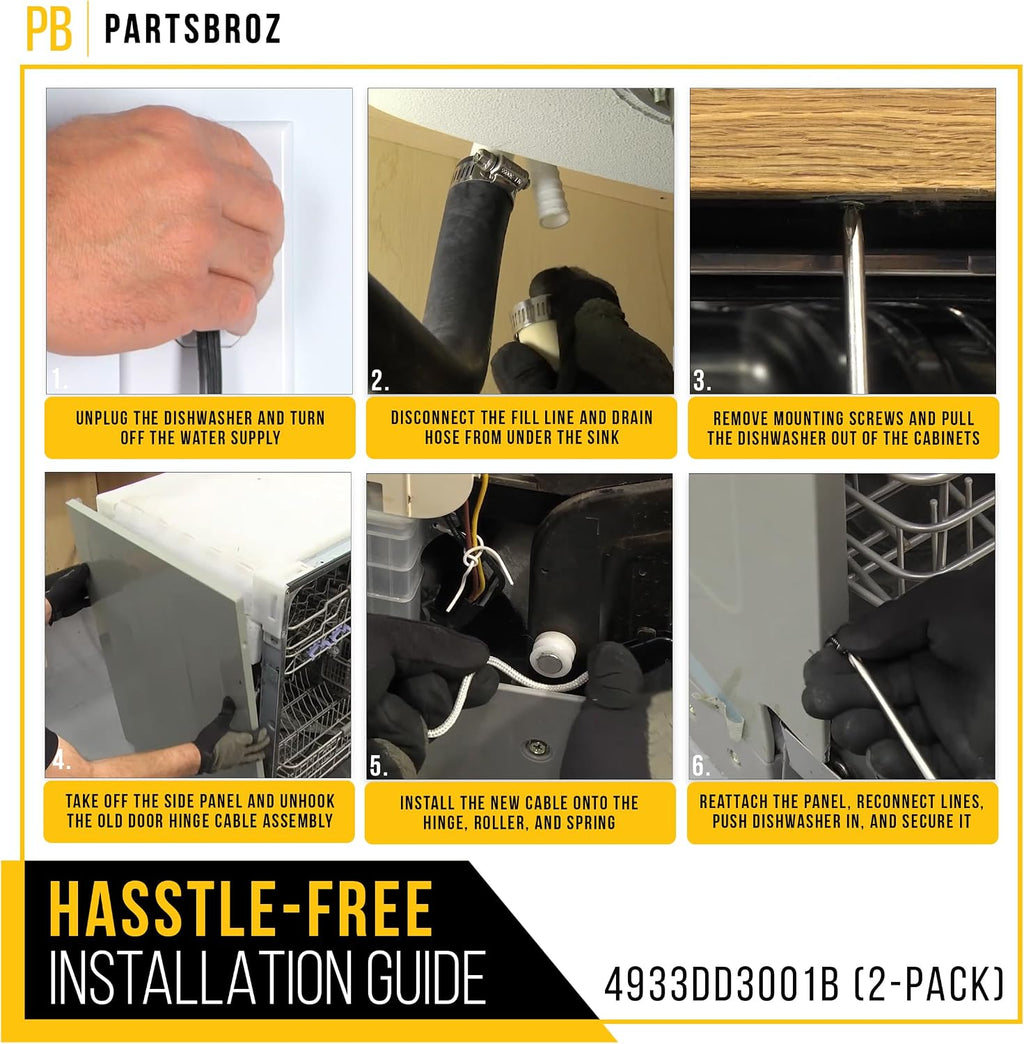 Dishwasher Hinge Cable for LG LDS5774ST (2-Pack)