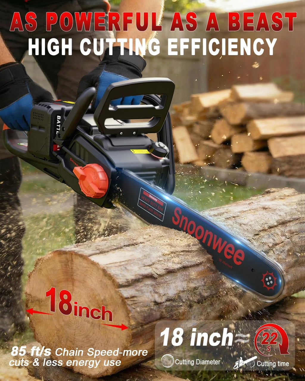 2100W Battery Powered Chainsaw for Storm Cleanup, 18 and 16-Inch Interchangeable Bars, 42V Max Cordless Electric