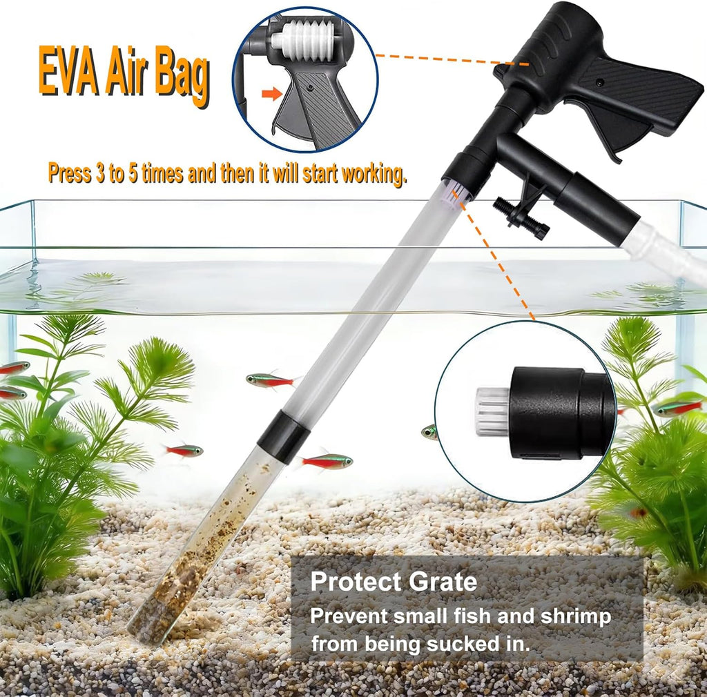 Aquarium Gravel Cleaner 15~30In with 6Ft Water Hose Fish Tank Water Changer Sand Vacuum with Skimmer Net and Long