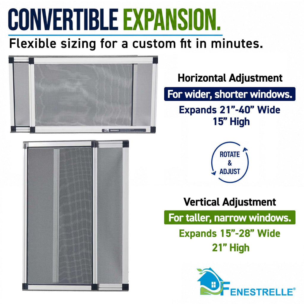 Expandable Window Screen, 15″ H × 21″–40″ W Horizontal, 2-Pack
