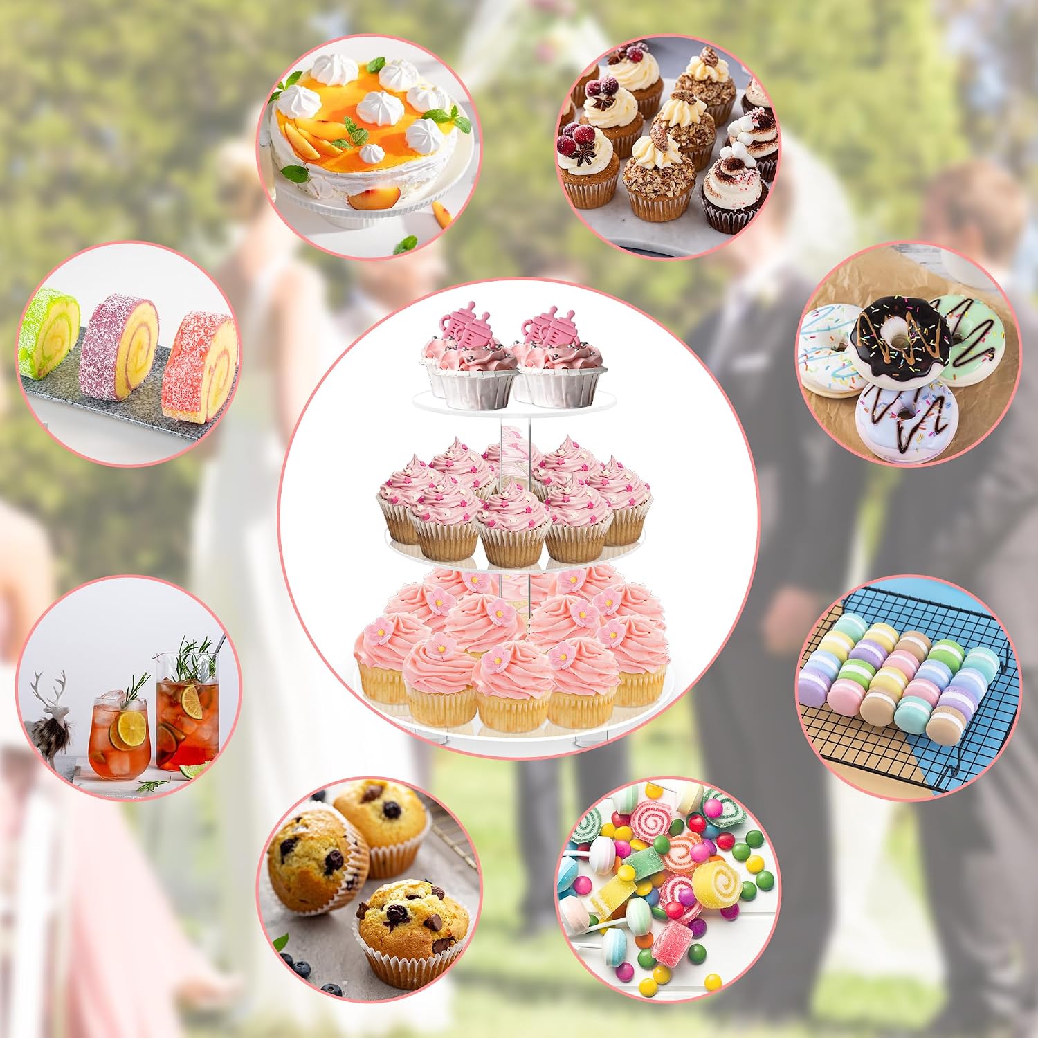 3 Tier Round Cupcake Stand with Base, Acrylic Cake Stand, Cupcake Tower Stand, Premium Cupcake Holder for 23