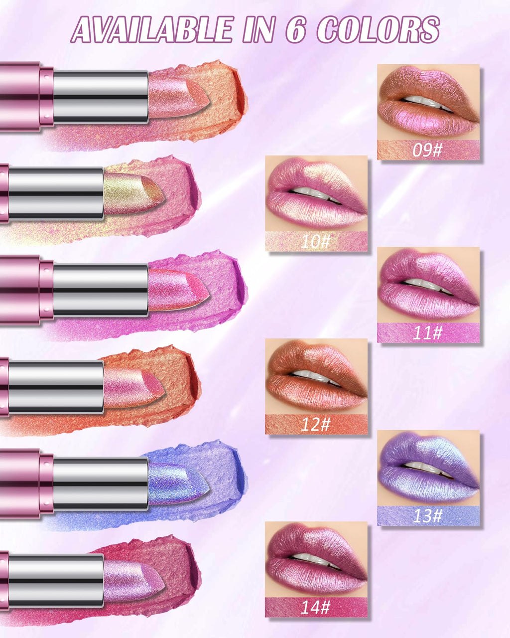 Metallic Shimmer Lipstick, Glitter Lip Gloss, Waterproof Lipgloss for Women