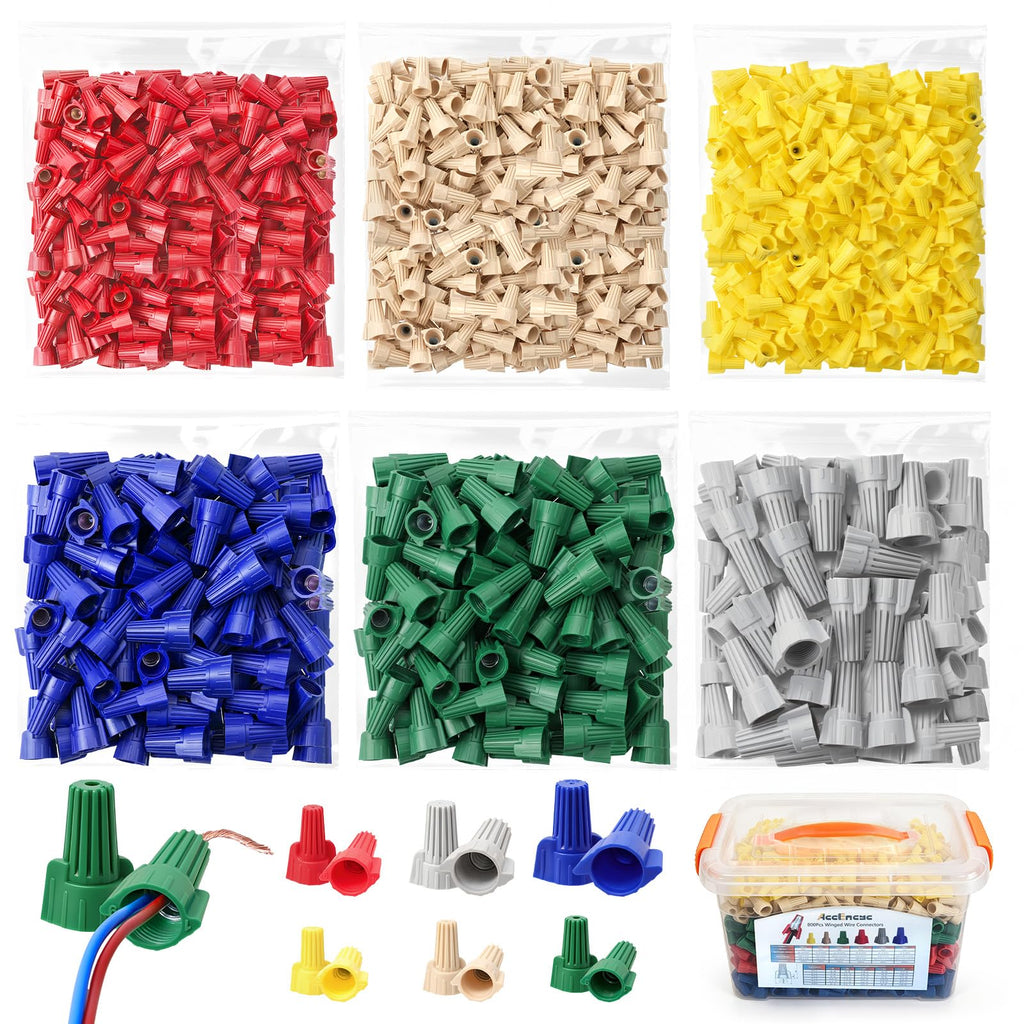 AccEncyc 800 Pcs Wire Nuts Assortment Kit 6 Sizes Winged Twist Wire Nuts