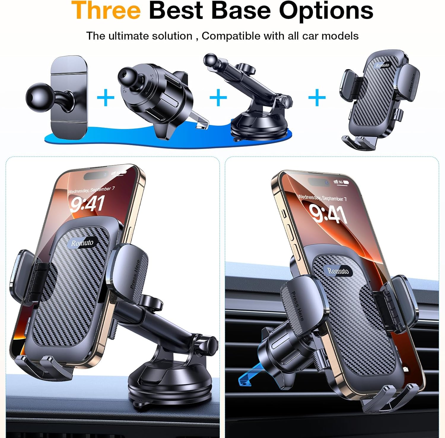 Phone Holders for Your Car Phone Holder Mount【2026 Strongest Suction】 Cell Phone Mount for Car Dash Windshield Vent