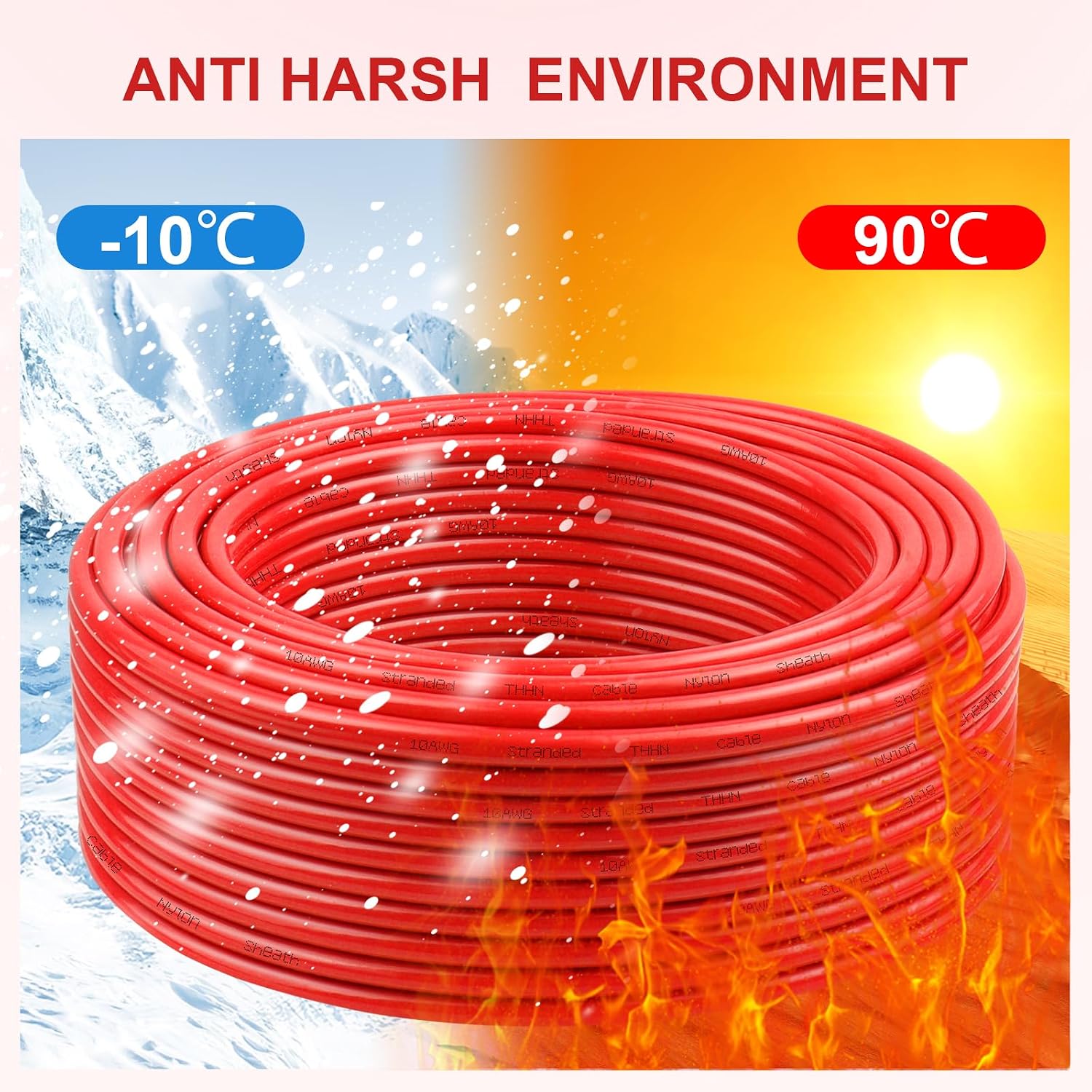THHN Wire 12 Gauge 50 FT, 12 AWG Stranded OFC Copper Electrical Building Wire with Nylon Jacket PVC Insulation, Rated
