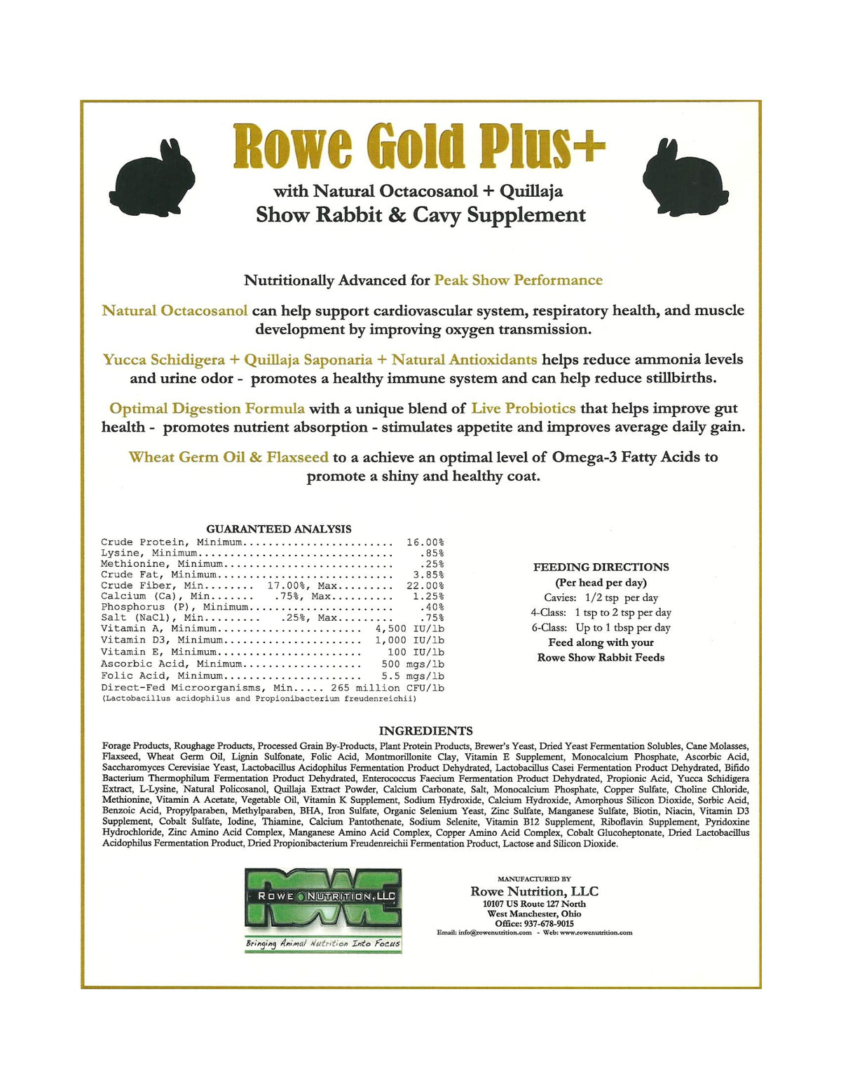 Rowe Gold Plus+ Rabbit & Cavy Supplement (2.2LB)