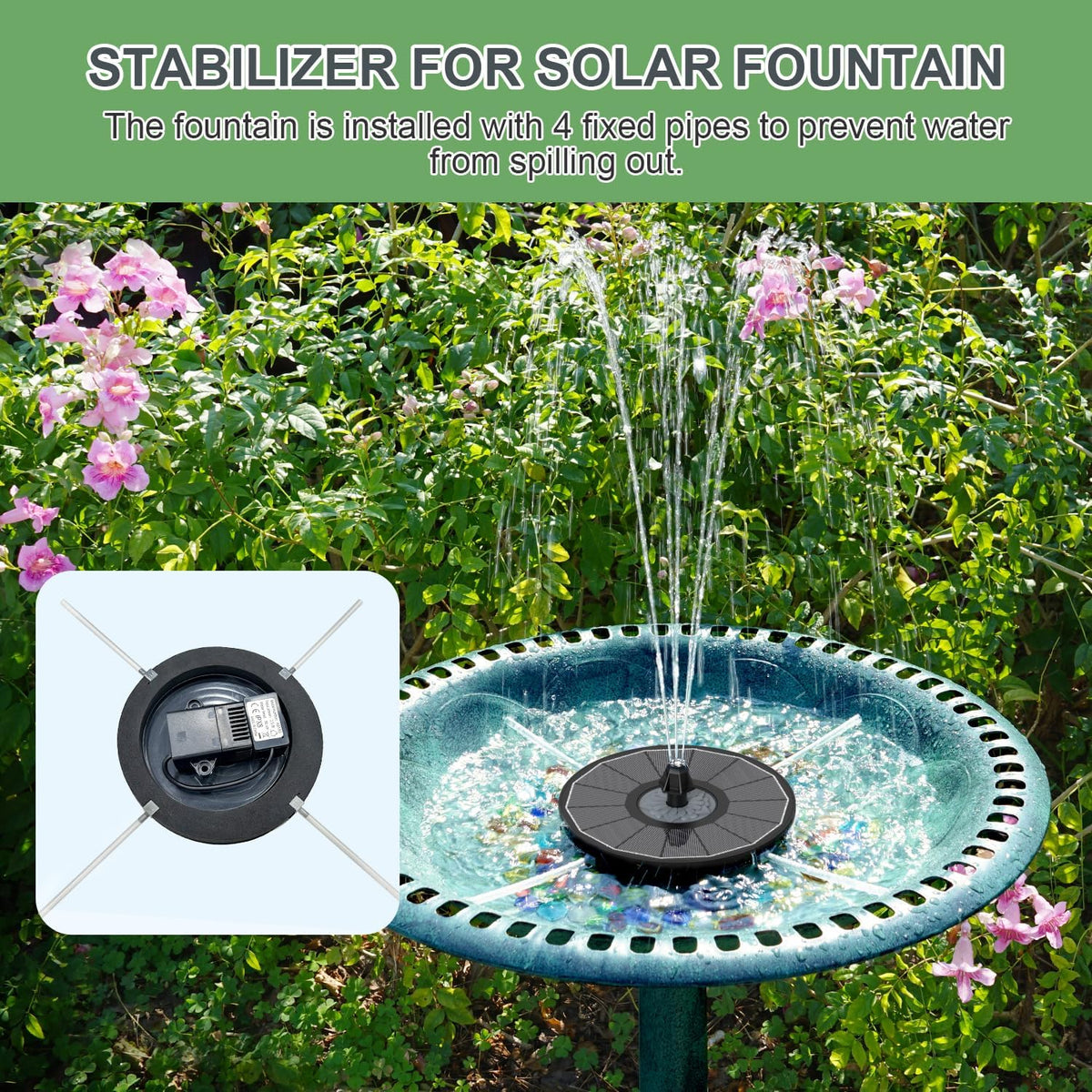 Solar Fountain for Bird Bath Direct Sunlight High Efficiency 3.5W Glass Panel Solar Water Fountain Outdoor Garden