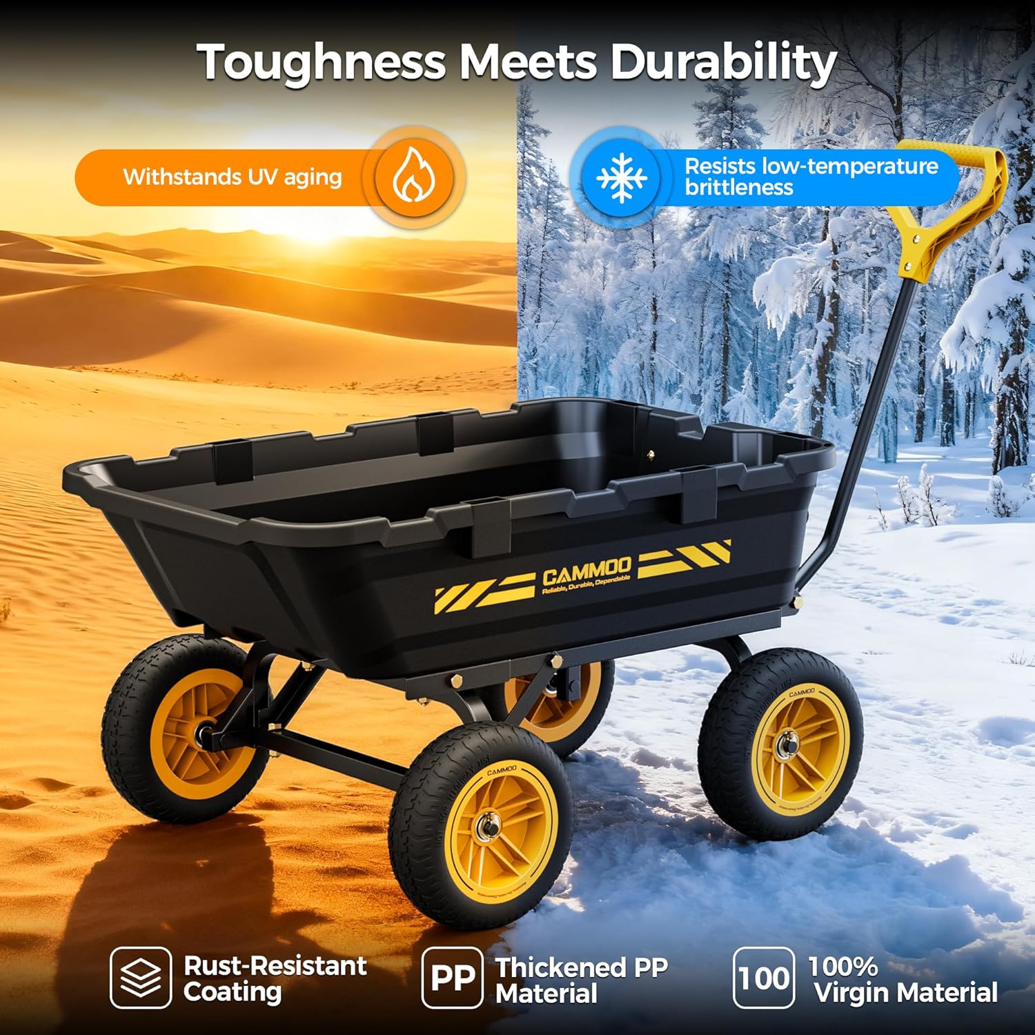 10in NO-FLAT TIRES 900lb Heavy-Duty Garden Dump Cart DIY Expandable Capacity Over 4 Cu.Ft. Utility Wagon with