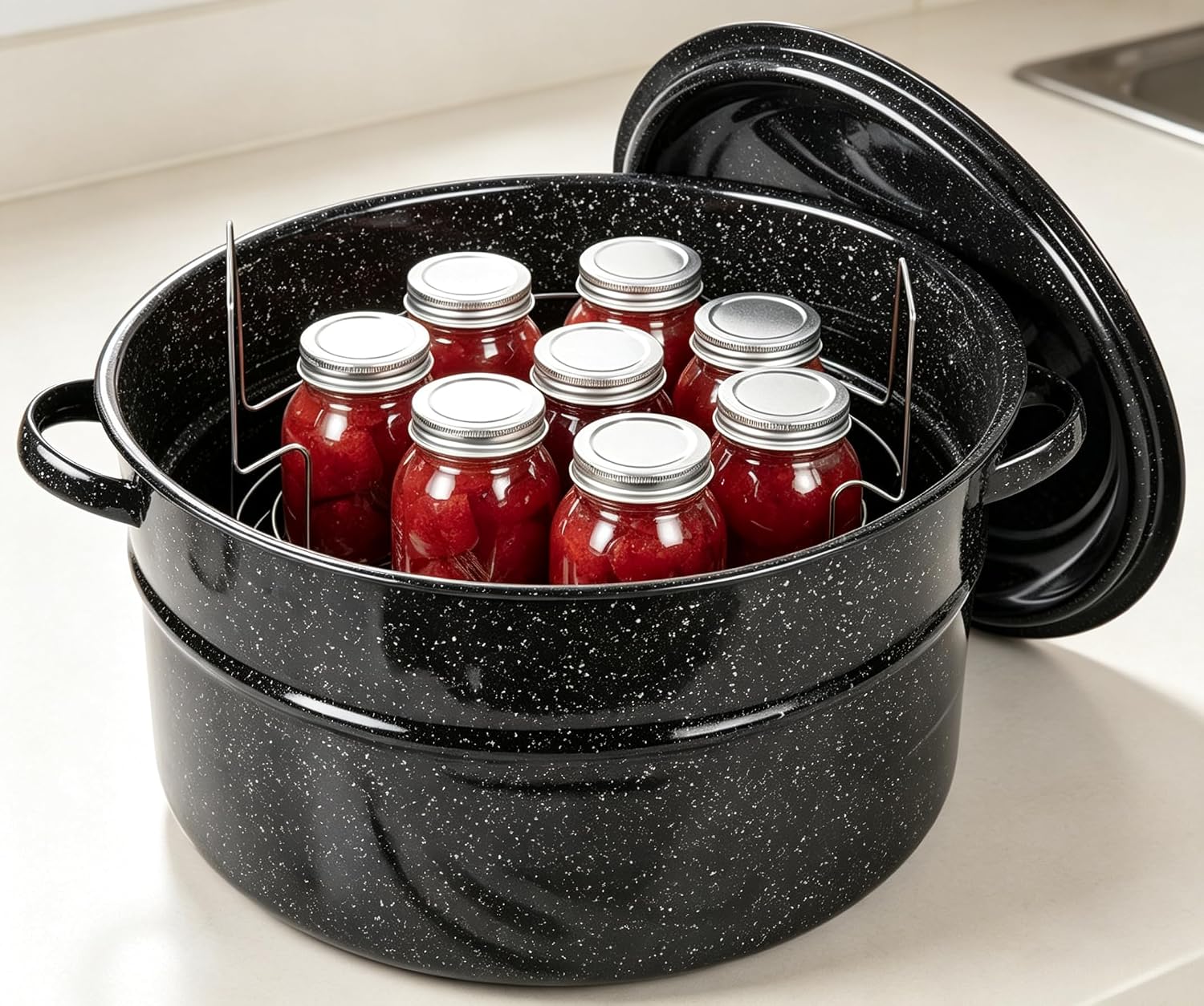 21.5 Quart Enamel Steel Water Bath Canner,Large Home Canning Pot with Lid and Jar Rack for Jam Pickles Salsa Stews