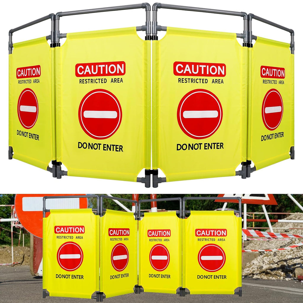 4 Panels Safety Barricade,7.8 FT Foldable Security Sign Barrier | Heavy Duty PVC Frame Barricade,DO NOT Enter" Gate