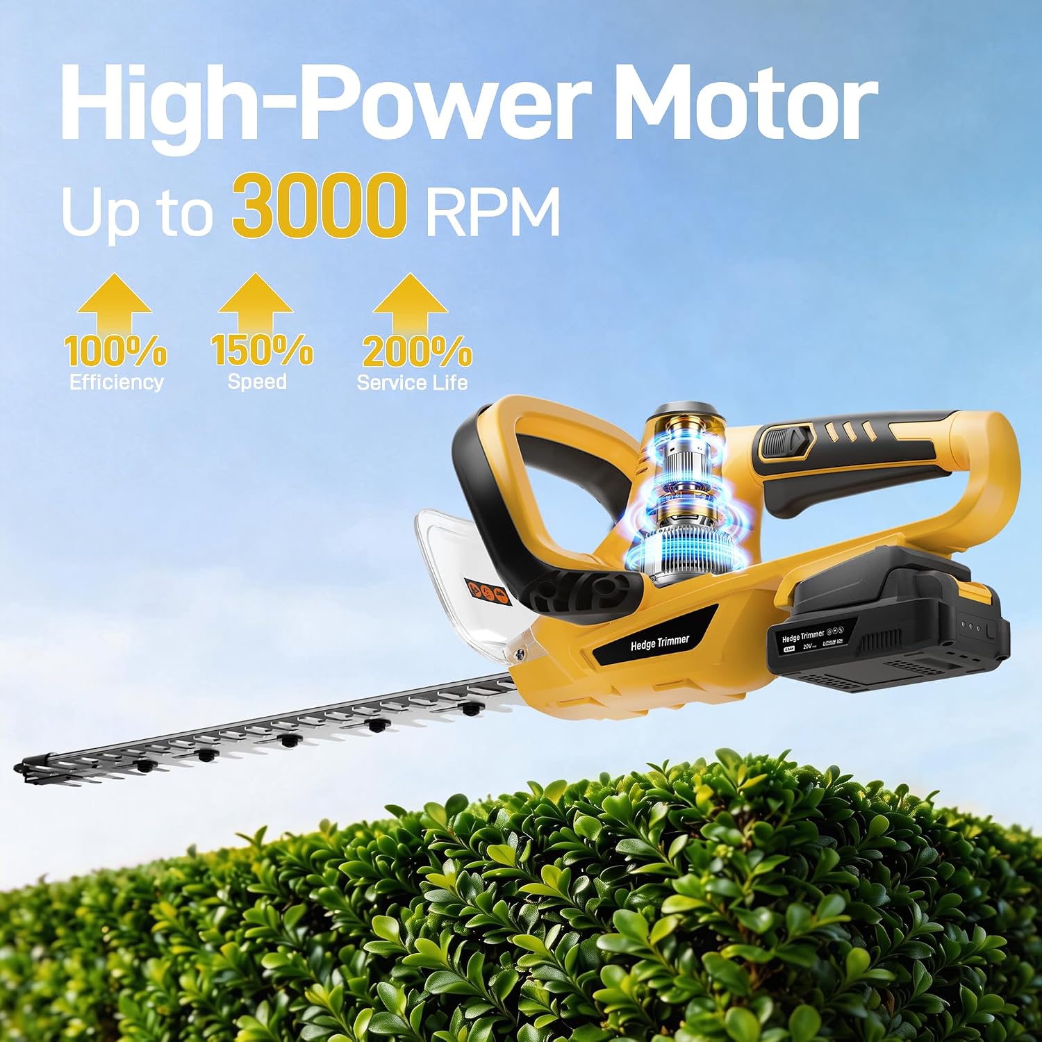 20" Hedge Trimmer Cordless with 2x2.0Ah Battery for Yard, 5/8'' Blade Gap | 20-Inch 65Mn Blade, 5/8-Inch Cut