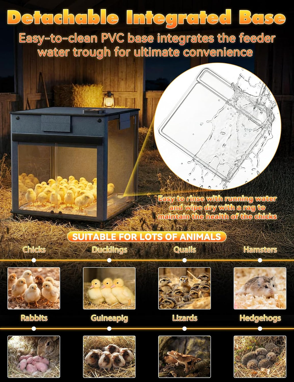 Brooder Box for Chicks,200W Chicken Brooder Heater with Adjustable Temp(77~95℉)&9H Timer&Removable Feeder