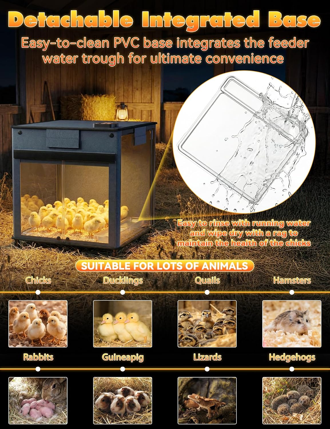 Brooder Box for Chicks,200W Chicken Brooder Heater with Adjustable Temp(77~95℉)&9H Timer&Removable Feeder