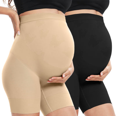 Maternity Support Shapewear Shorts Baby Shower Dress, Nude/Black, L