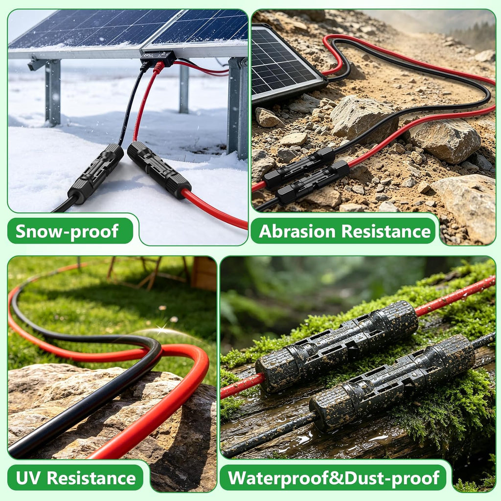 Solar Extension Cable 50Ft, 10AWG Solar Wires, 10 Gauge Tinned Copper PV Wire, Solar Panel Cables and Connectors for