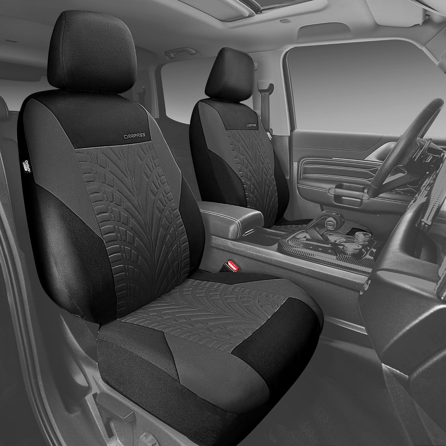 Car Seat Covers Full Sets, Front & Split Rear Bench for Car, 3D Tyre Embossed Automotive Interior Covers, Airbag