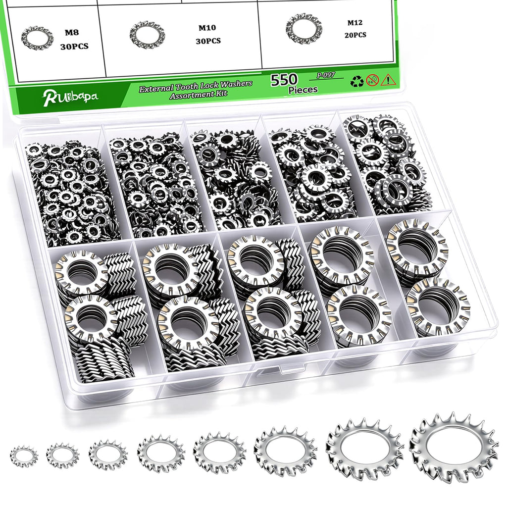 550PCS External Tooth Lock Washers Assortment Kit (M2.5-M12)
