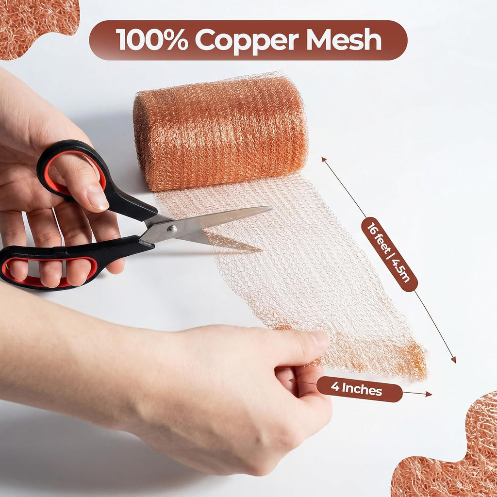 Copper Mesh Roll for Rodent Control, 4 in x 16 ft, Rustproof, 2-Pack | Blocks rats, mice, bats and snails at gaps