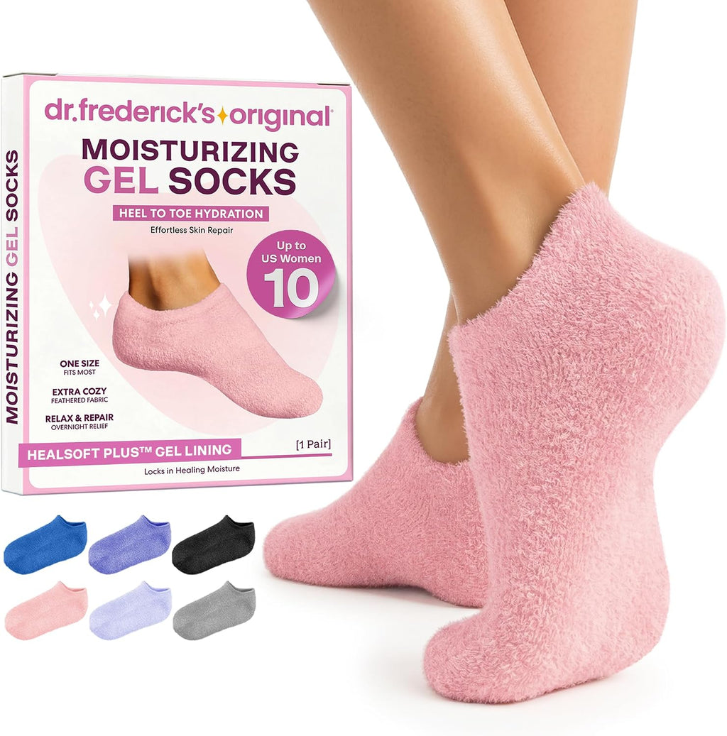 Moisturizing Gel Socks, Plush Pink, 1 Pair | Full-Foot Gel Lining, Overnight Foot Care, Dry Feet and Cracked Heels