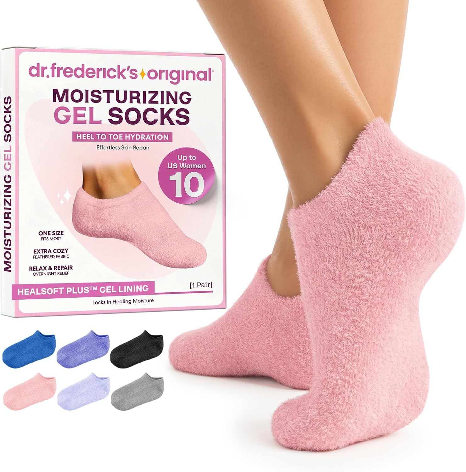 Moisturizing Gel Socks, Plush Pink, 1 Pair | Full-Foot Gel Lining, Overnight Foot Care, Dry Feet and Cracked Heels