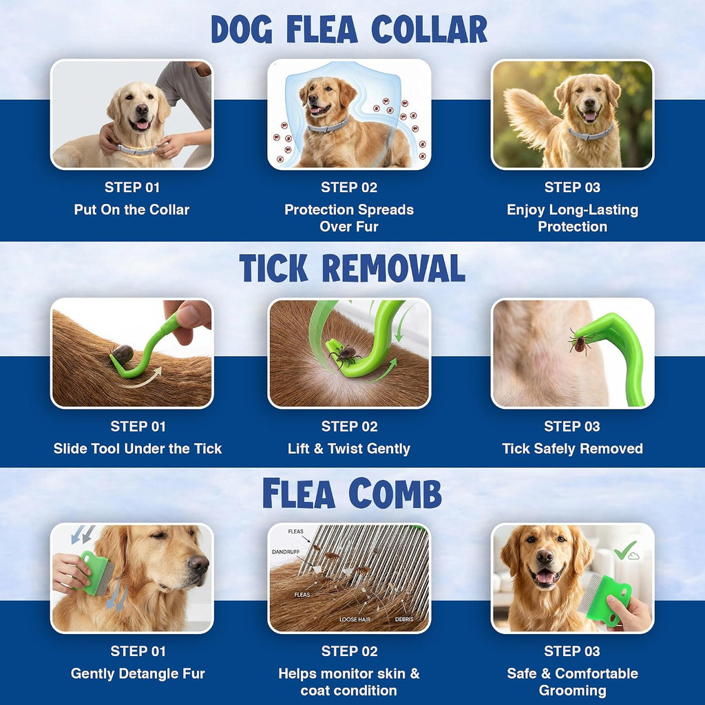 Dog Flea and Tick Collar (2 Pack) – Natural Waterproof Flea Collar for Dogs & Puppies with 8 Month Protection