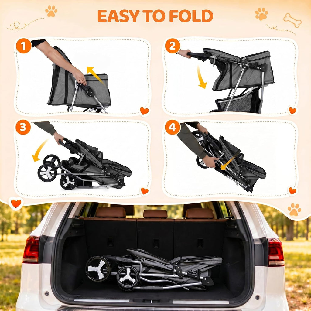 Foldable Pet Stroller, Cat/Dog Stroller with 4 Wheels