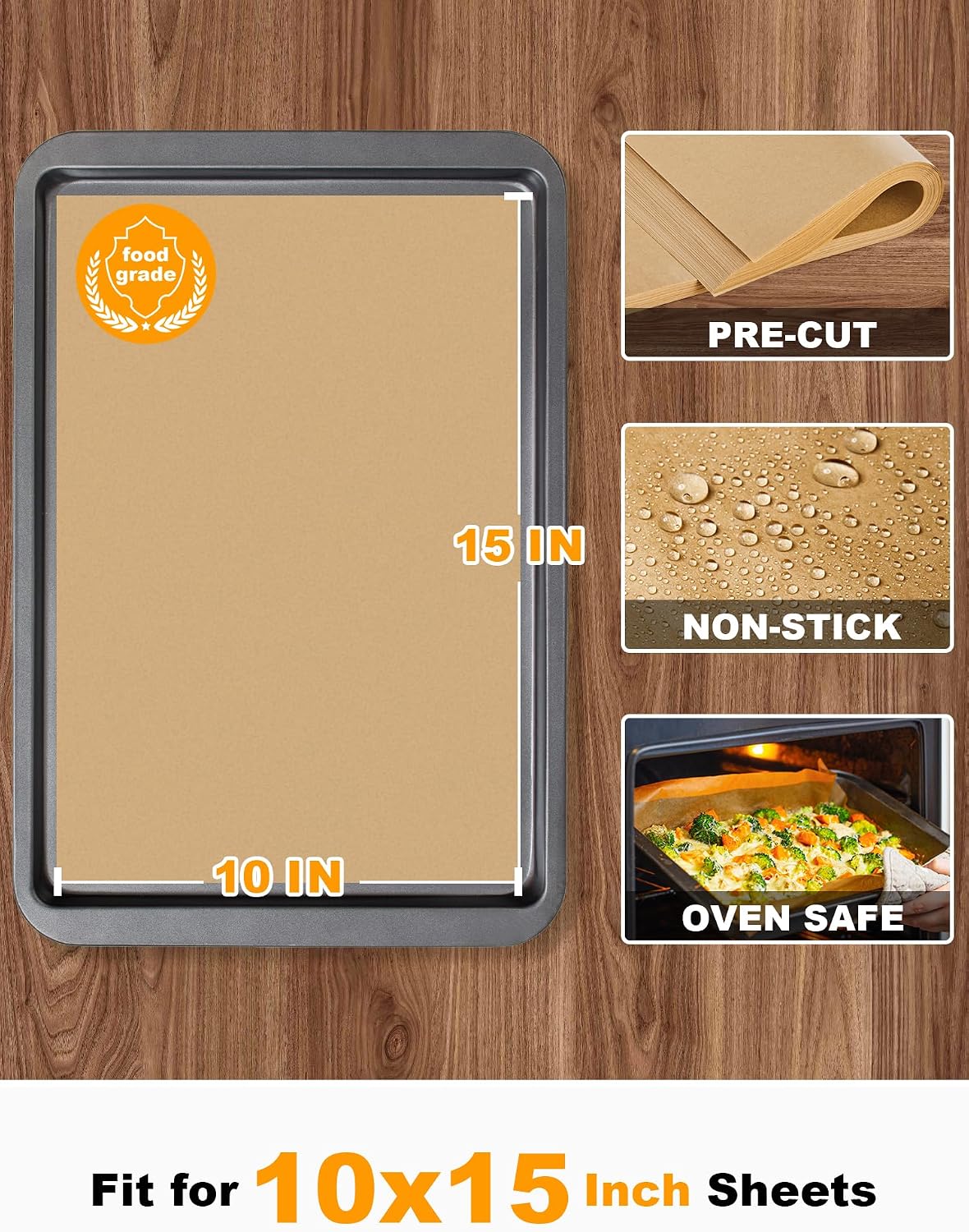 200 Pcs Parchment Paper Baking Sheets, 10x15 Inches, Non-Stick