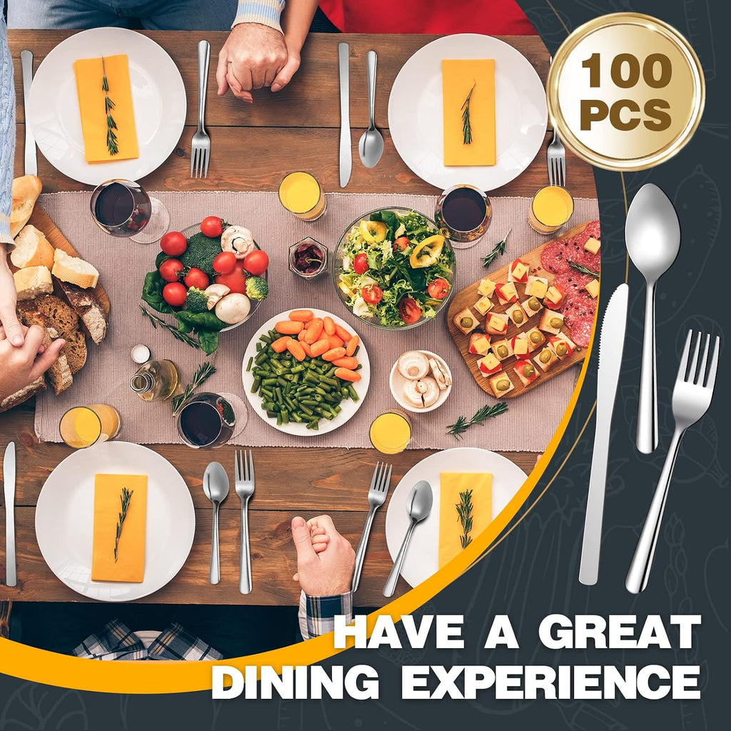 100 Pcs Silverware Set for 33 Stainless Steel Flatware Kit
