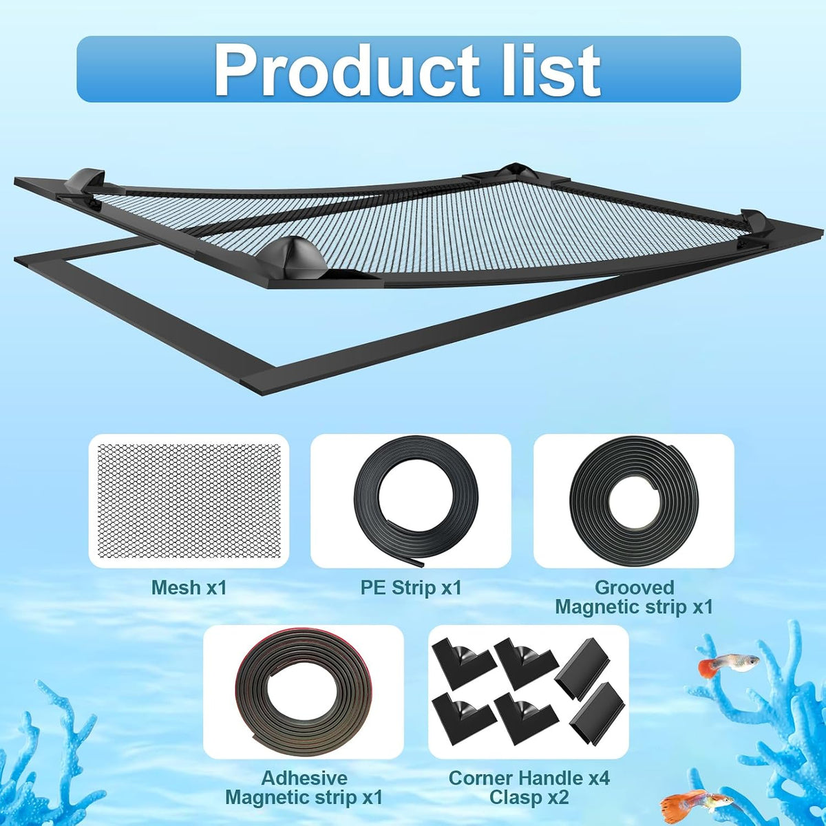 Magnetic Fish Tank Lid, Mesh Aquarium Cover, Fits Tanks Up to 37 x 18 in