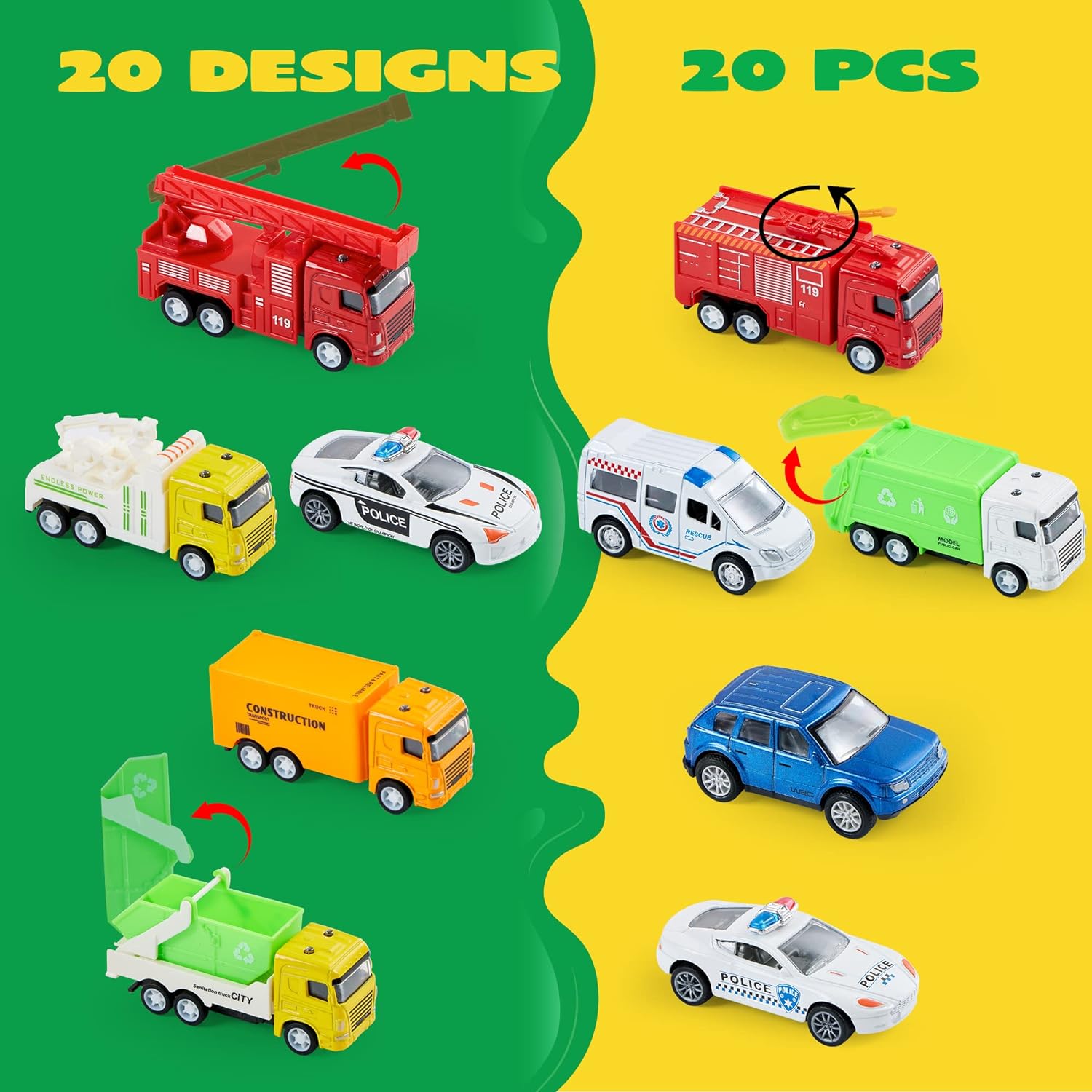 20PCS Die Cast Pull Back Cars, Metal Toy Cars, Car Toys Bulk, Vehicle Set for Toddlers, Kids Party Favors, Cake