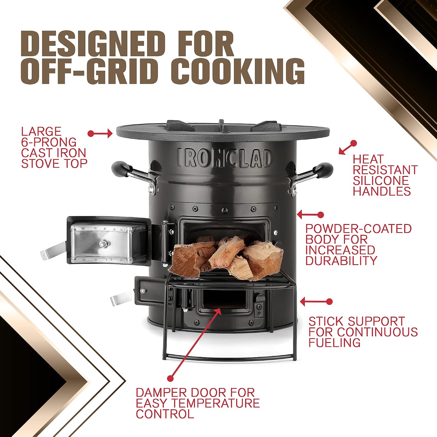 Rocket Stove – Camping Wood Stove for Emergency Preparedness, Survival, Off Grid Living Supplies – Portable Wood