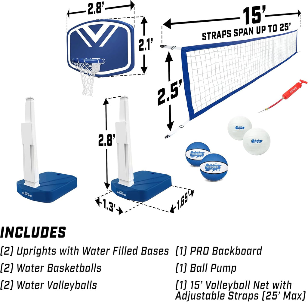 Splash Hoop 2-in-1 Pool Basketball Hoop & Volleyball Net Game Set