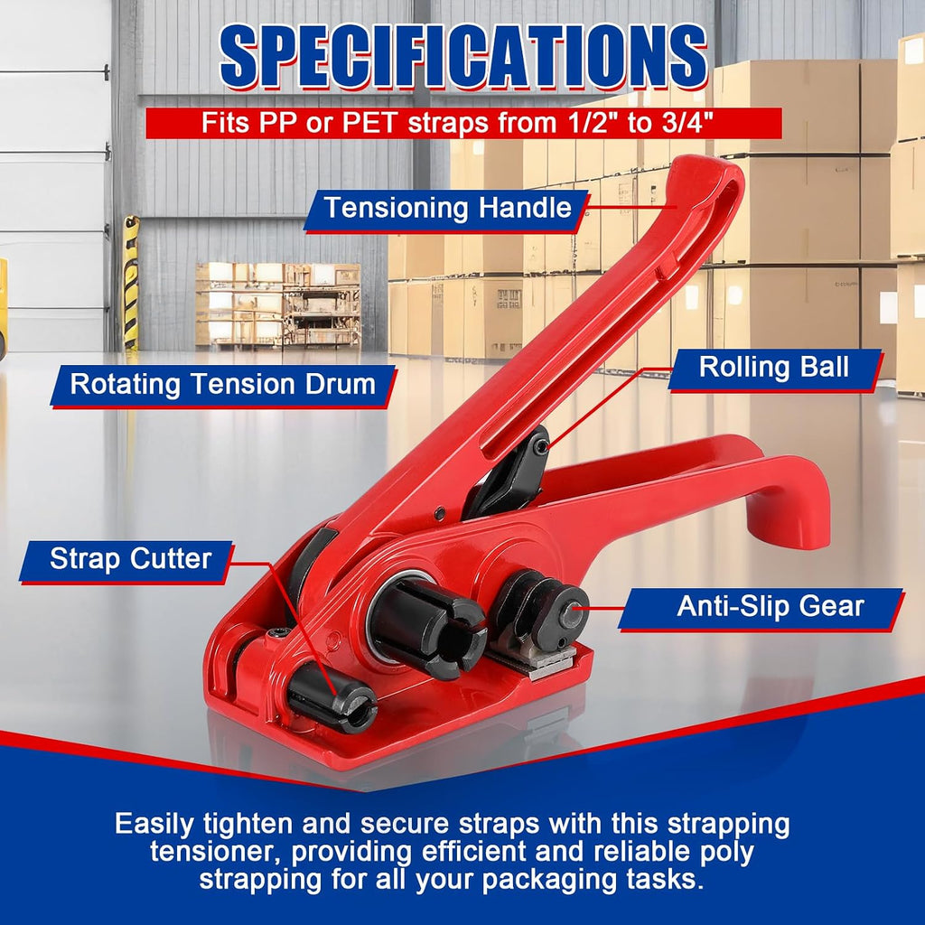 Poly Strapping Tensioner & Strap Cutter Tools, Heavy Duty Banding Strapping Tool, Manual Poly Strapping Tool Strap