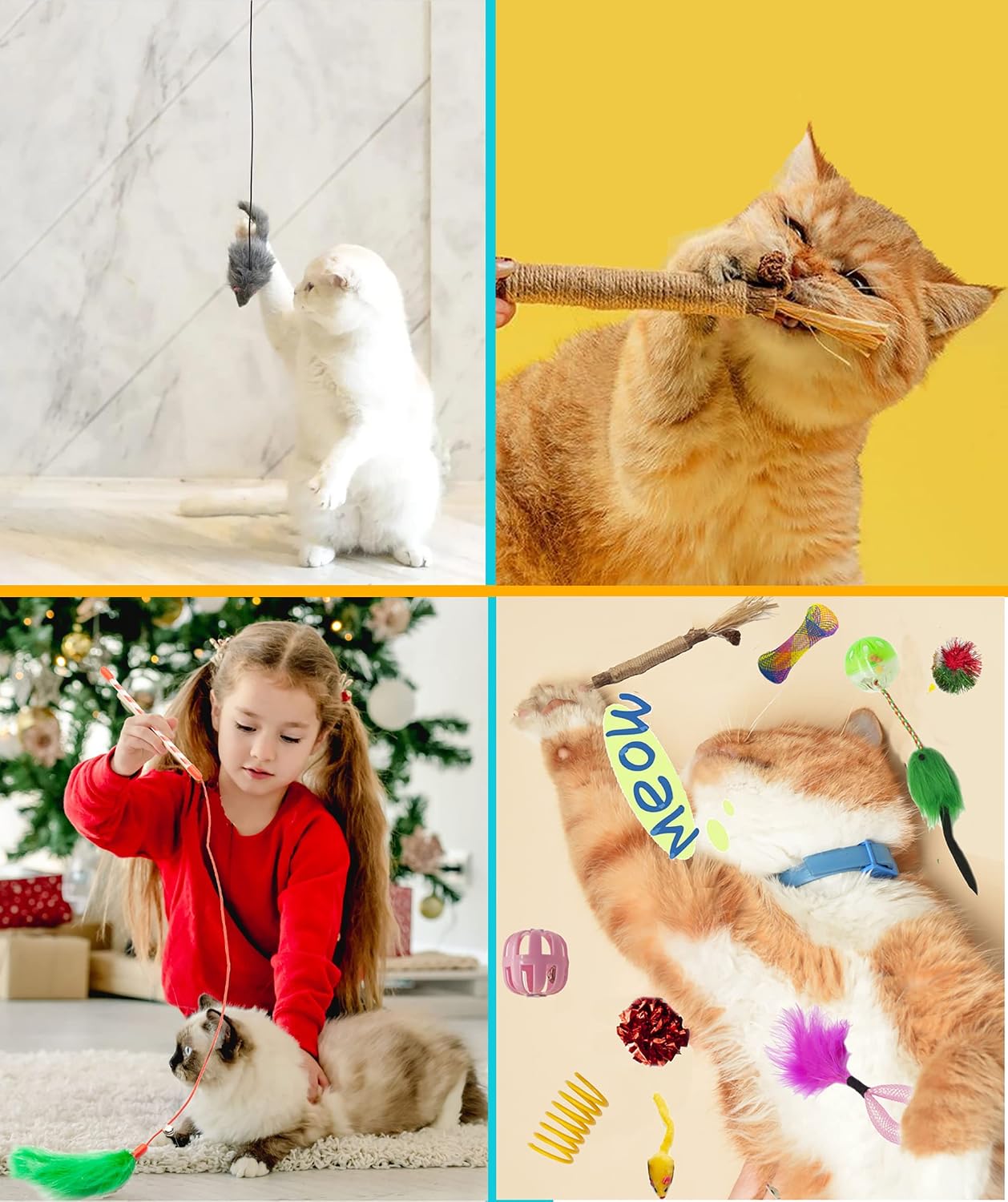 Cat Toys 50 Pcs for Indoor Cats,Interactive Door Hanging Mice Feather Toy Cat Spring Toy Cat Wand Catnip Crinkle