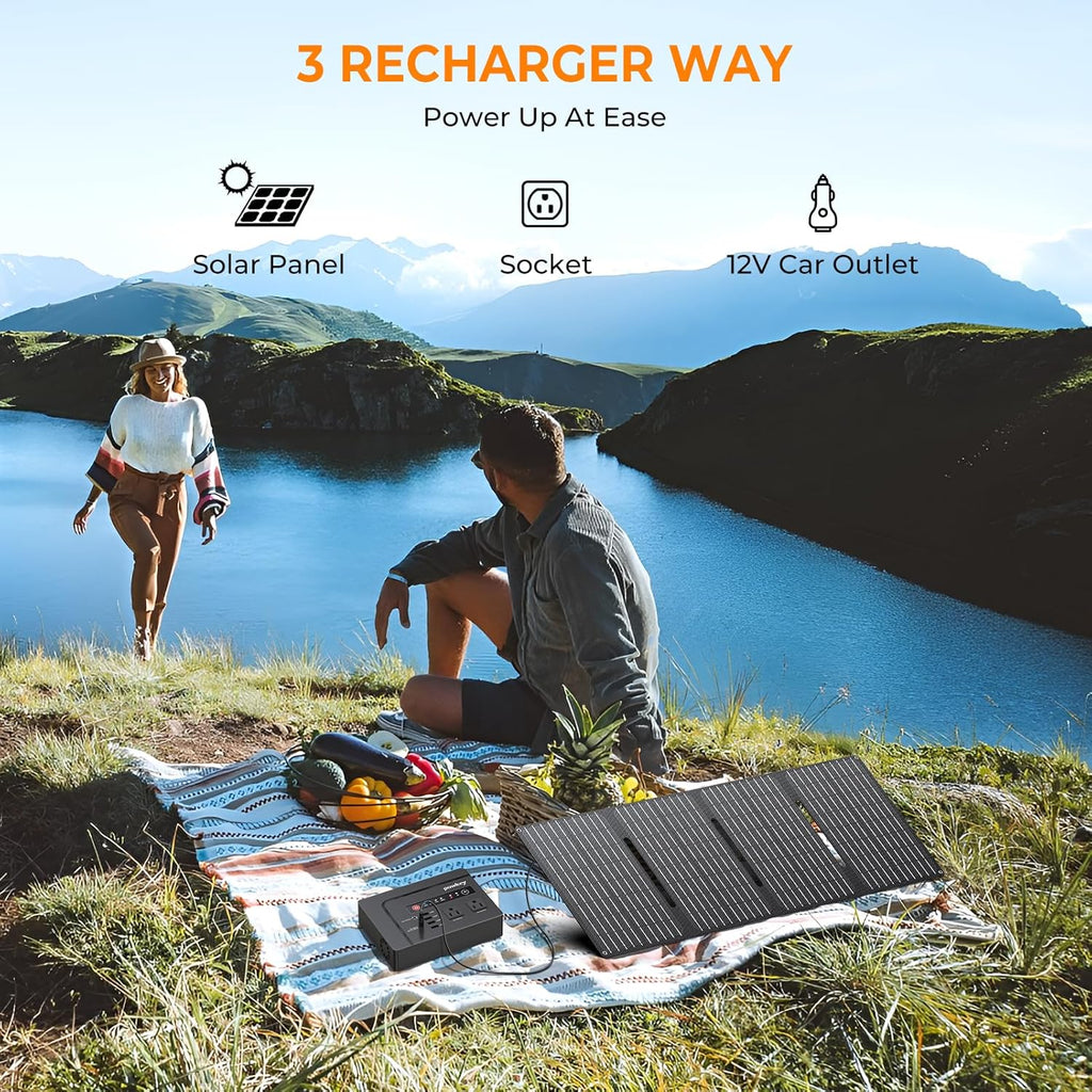 Solar Powered Generator, 200W Portable Power Station with Solar Panels 40W, 146Wh Power Bank with 2 AC Outlet 110V