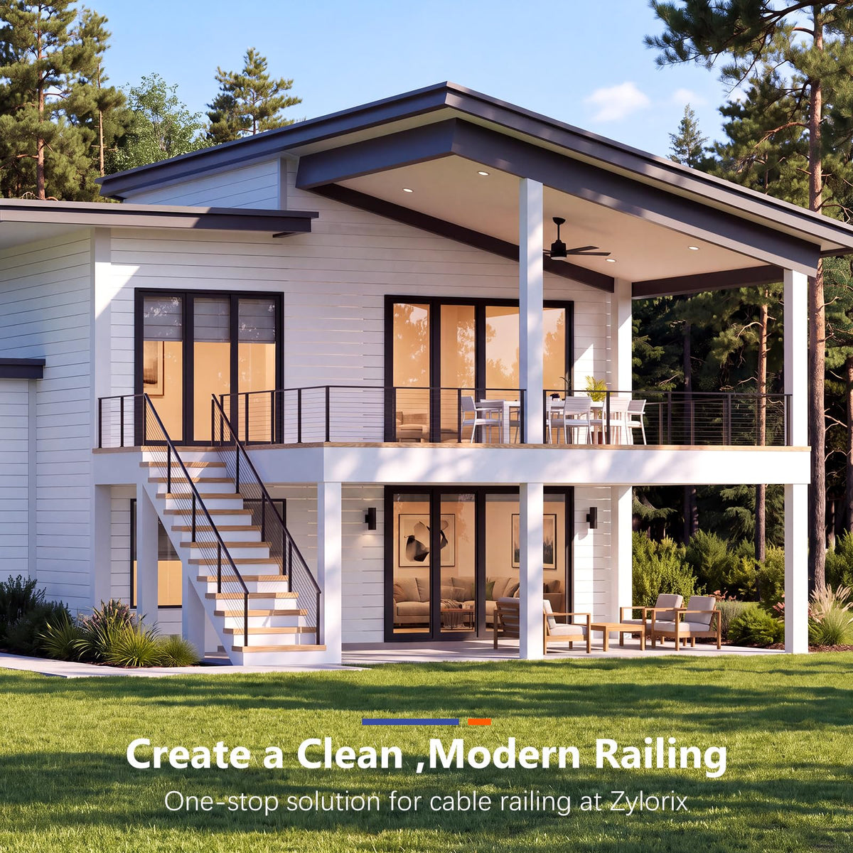 4ft-8ft Modular 36in Cable Railing System for Deck with Handrail