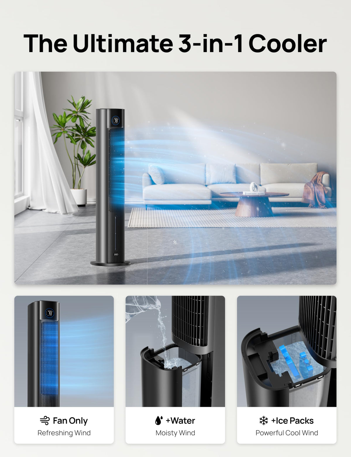 Evaporative Air Swamp Cooler, 43" Cooling Fans that Blow Cold Air
