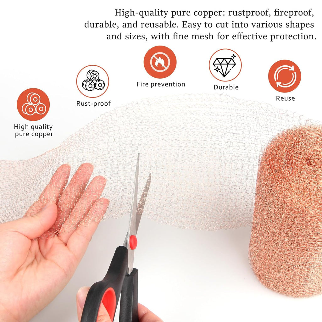 Copper Mesh Rodent Control, 5 in x 35 ft Proof Wire Screen Roll for Mice Rat Rodent, Bat & Snail, DIY Blocker Weep