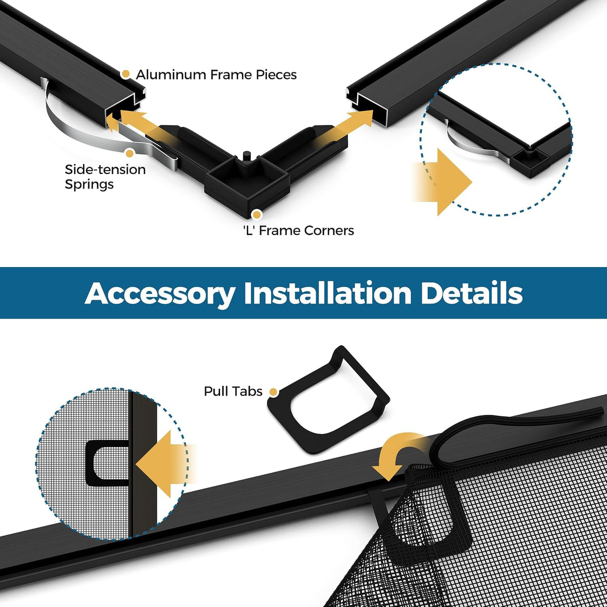 DIY Aluminum Window Screen Frame Kit, 4 Sets, 46 in, Black