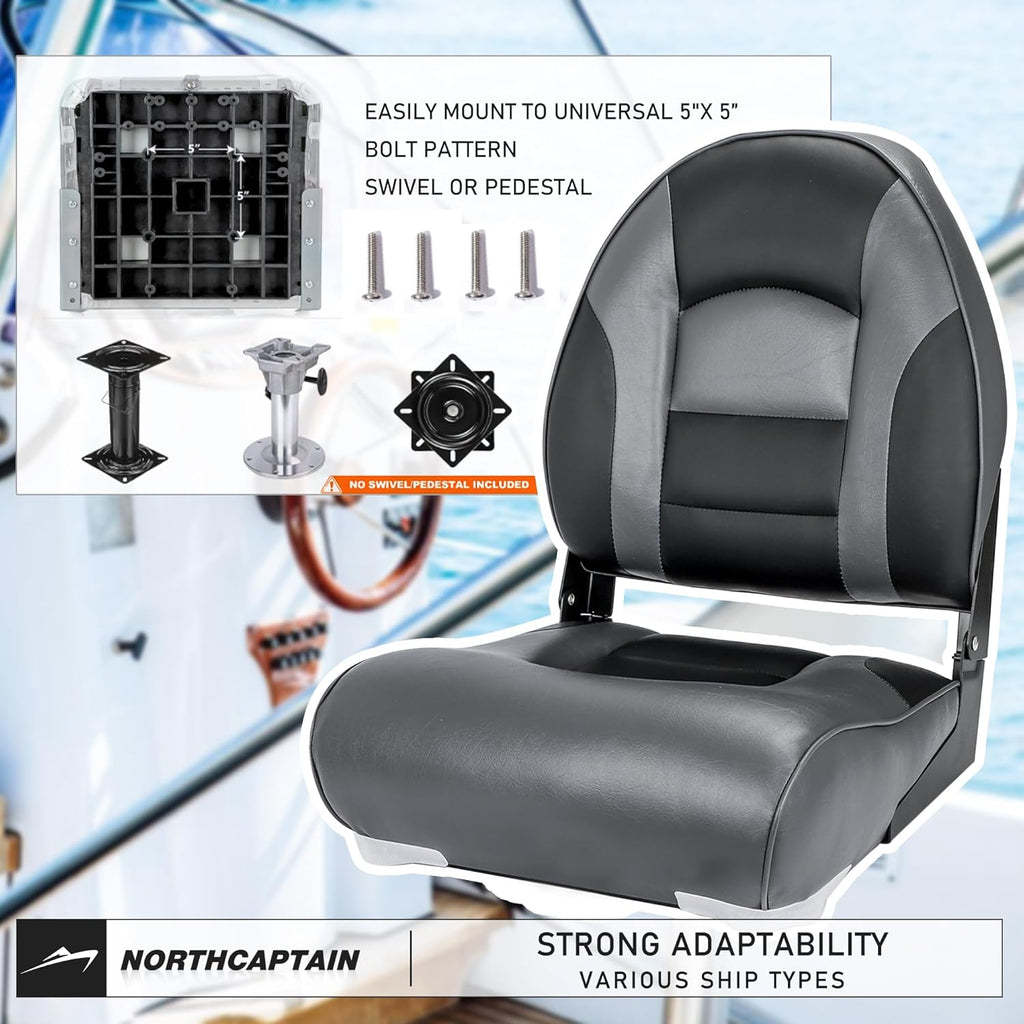 Deluxe A Pair of Marine High Back Folding Boat Chair Fishing Boat Seat,for Fishing, Bass/Jon/Pontoon Boat Chairs, 4