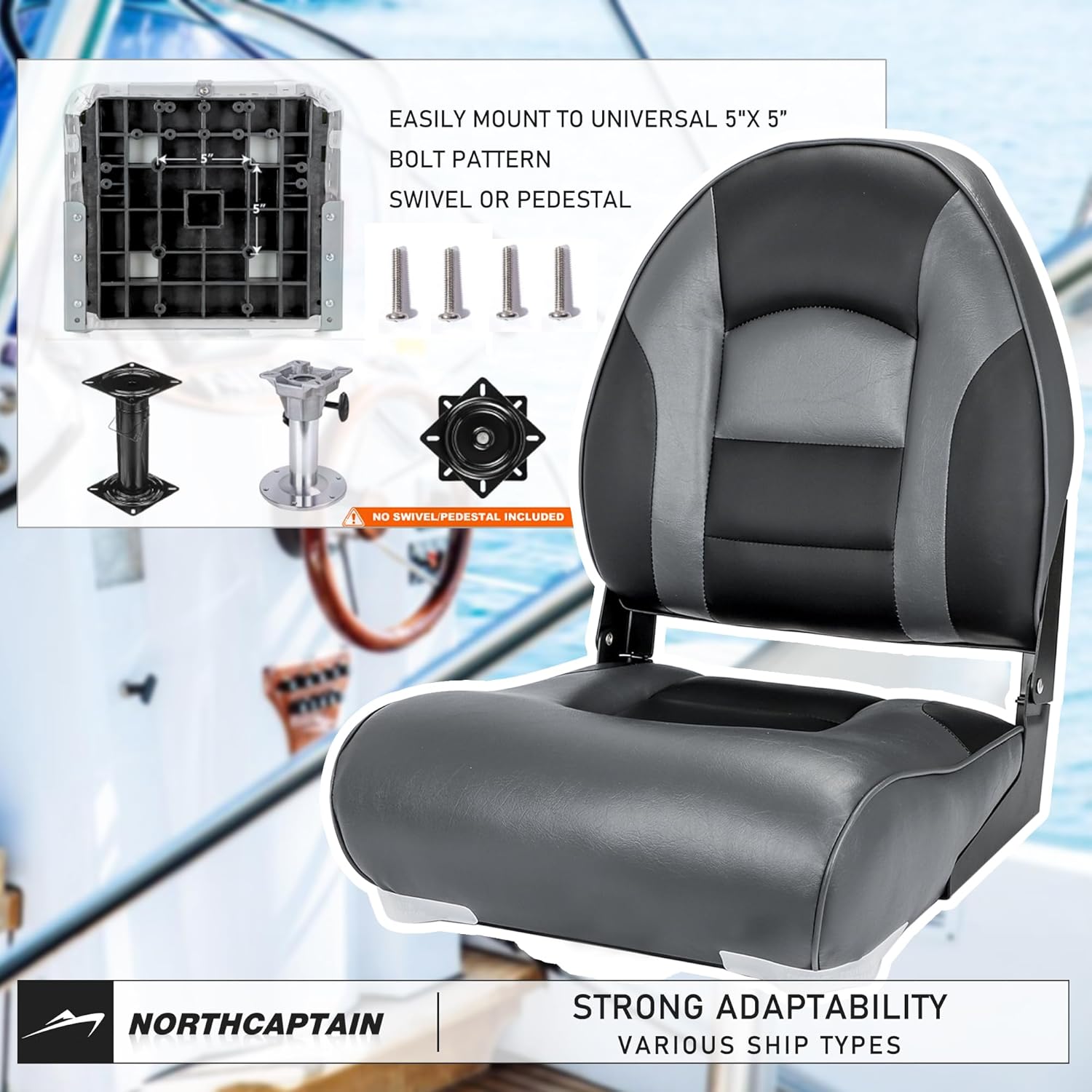 Deluxe A Pair of Marine High Back Folding Boat Chair Fishing Boat Seat,for Fishing, Bass/Jon/Pontoon Boat Chairs, 4