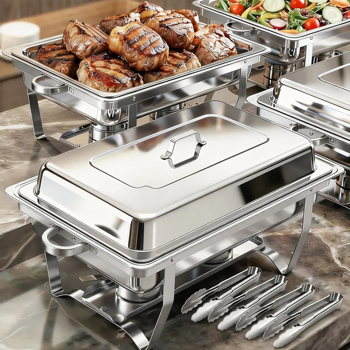 4 Pack 11QT Rectangular Chafing Dishes for Buffet with Lids