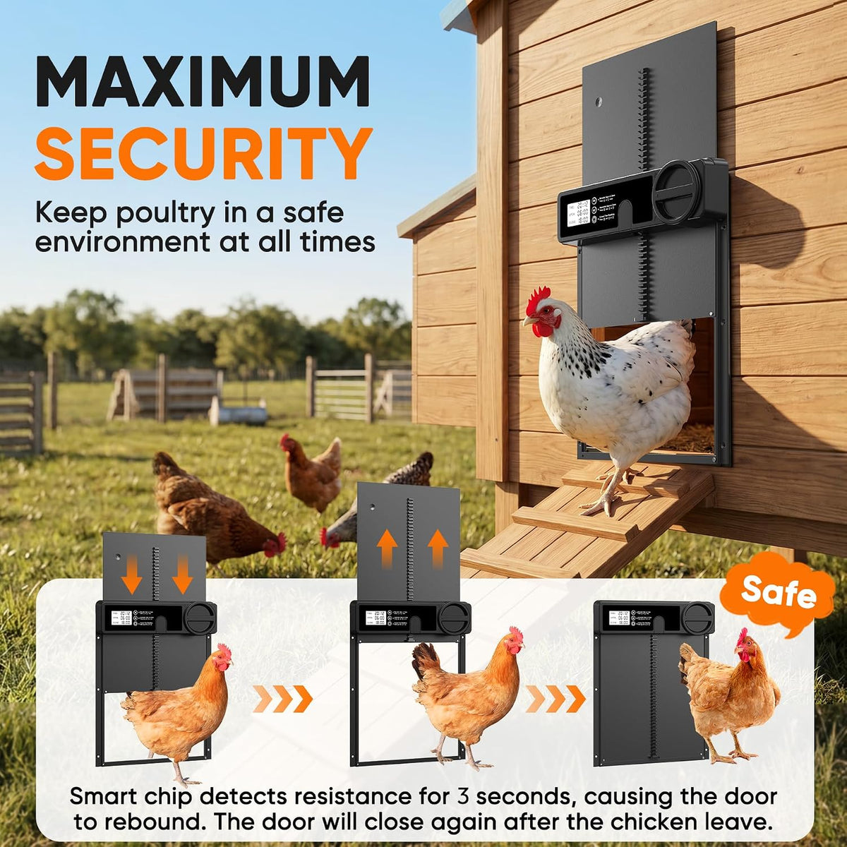 Large Size Automatic Chicken Coop Door - Reinforced Gear Drive