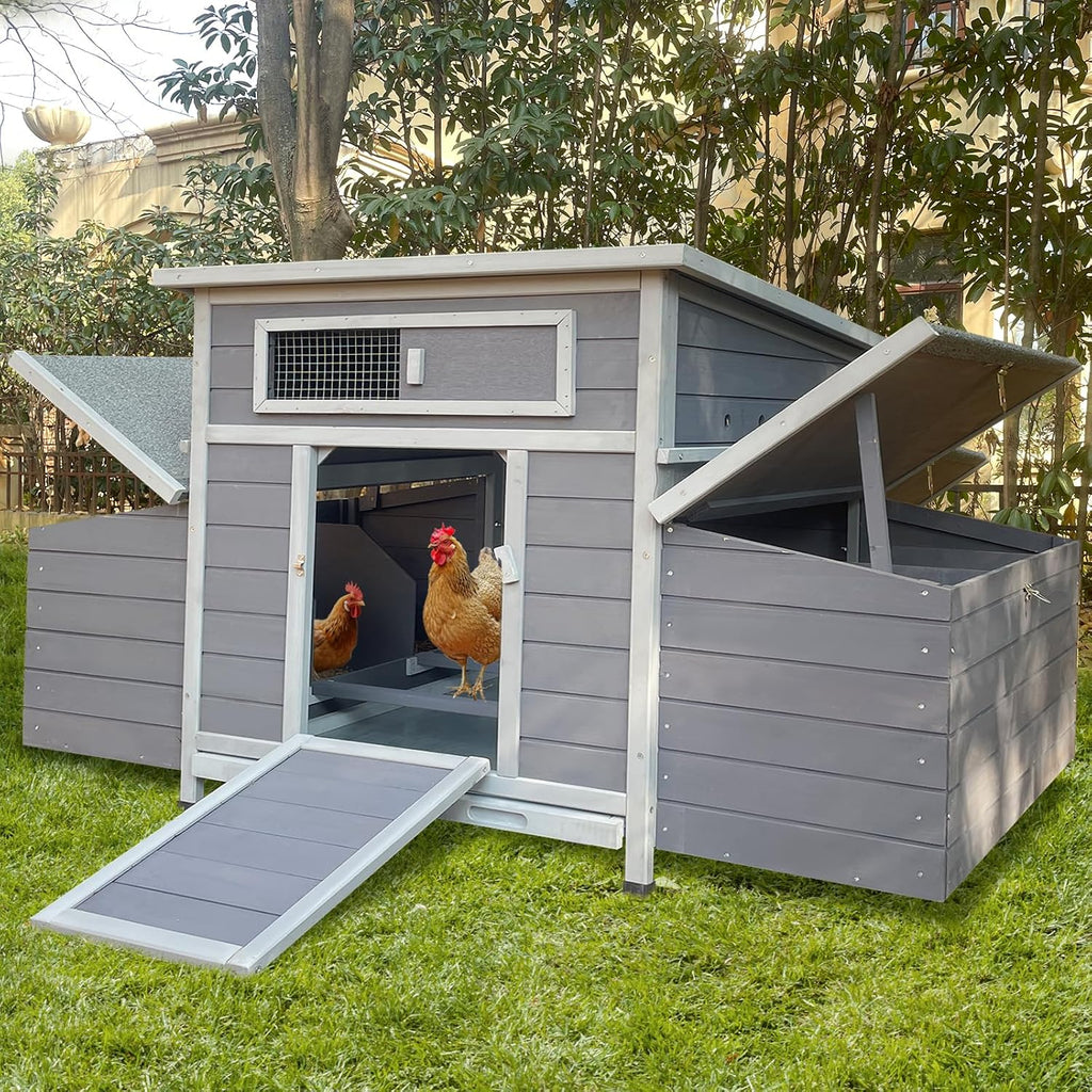 Large Wooden Chicken Coop, Outdoor Large Chicken Coop with 6 Nesting Boxes