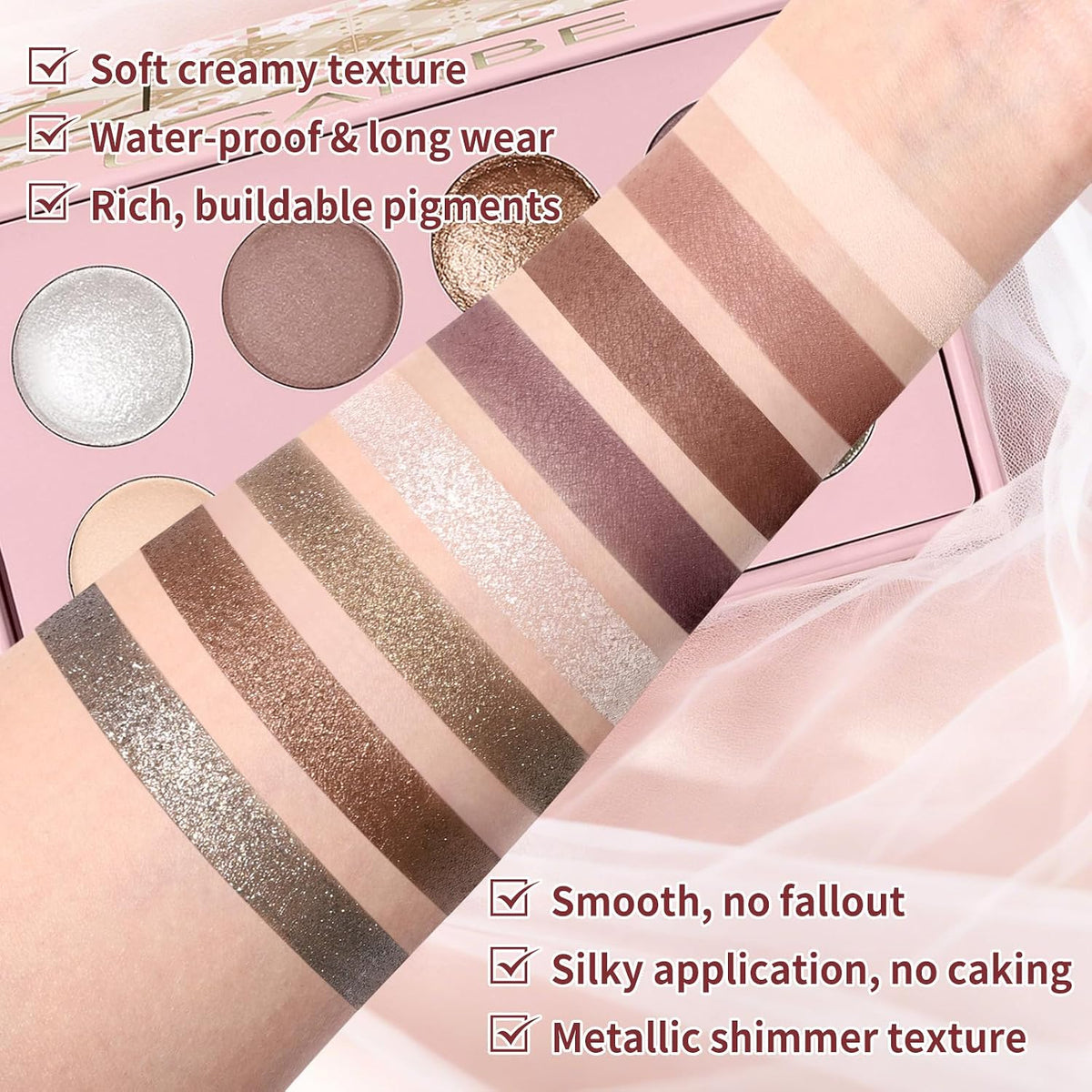 Baked Eyeshadow Palette Set, Matte & Shimmer Metallic Eye shadow, High Pigment Makeup Palette, Soft Blendable &