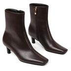 Kitten Heel Ankle Boots Square Brown Booties for Women Low Heel
